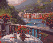 Load image into Gallery viewer, paint by numbers | Glass of wine and Terrasse View | intermediate landscapes | FiguredArt