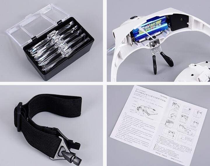 Headband magnifier with light for close work, contains 5 lenses, perfect  for jewelry, arts, crafts, painting and DIY - KENTFAITH