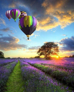 paint by numbers | Hot Air Balloon over the Purple Fields | advanced landscapes | FiguredArt