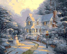 Load image into Gallery viewer, paint by numbers | House and Snowman | intermediate landscapes | FiguredArt