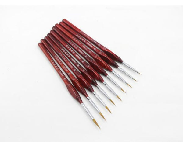 Set of 9 High Quality Red Wooden Paint Brushes