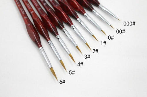Set of 9 High Quality Red Wooden Paint Brushes