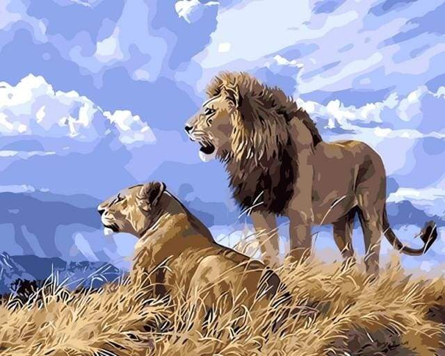 paint by numbers | Lion and Lioness in Africa | animals intermediate lions | FiguredArt