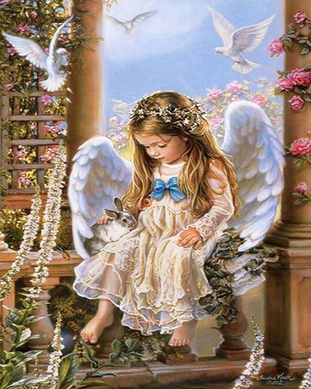 paint by numbers | Little Angel Bunny and Doves | advanced animals birds religion romance | FiguredArt