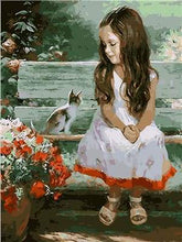 Load image into Gallery viewer, paint by numbers | Little Girl and Cat | advanced animals cats flowers portrait | FiguredArt