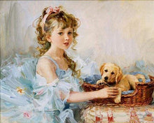 Load image into Gallery viewer, paint by numbers | Little Girl and her Puppy | animals dogs intermediate portrait romance | FiguredArt