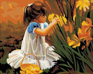 paint by numbers | Little girl picking flowers | easy flowers romance | FiguredArt