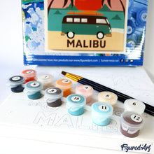 Load image into Gallery viewer, Mini Paint by numbers 8&quot;x8&quot; framed - Travel Poster Malibu