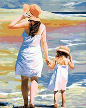 Load image into Gallery viewer, paint by numbers | Mother and Daughter at the Beach | easy landscapes romance | FiguredArt
