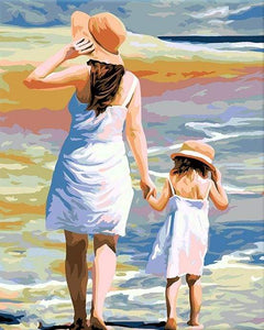 paint by numbers | Mother and Daughter at the Beach | easy landscapes romance | FiguredArt