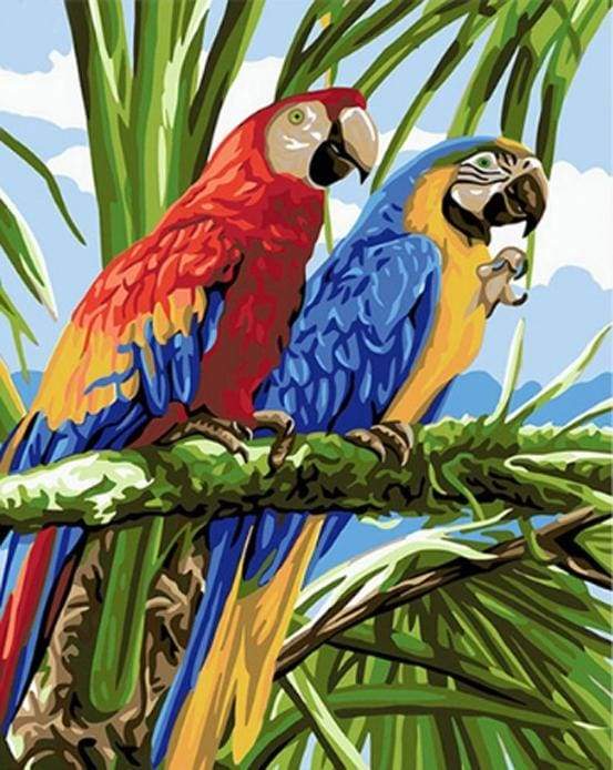 paint by numbers | Parrots in the Tropics | animals birds easy parrots | FiguredArt