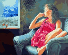 Load image into Gallery viewer, paint by numbers | Pensive woman near the window | intermediate portrait romance | FiguredArt