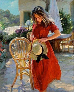 paint by numbers | Pretty Woman wearing a red dress | easy landscapes portrait | FiguredArt