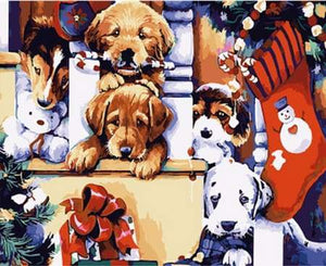 Paint by Numbers - Puppies during Christmas – Figured'Art