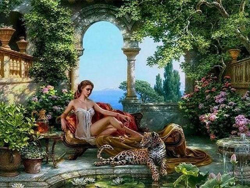 paint by numbers | Reclining Woman and Leopard | advanced landscapes leopards romance | FiguredArt