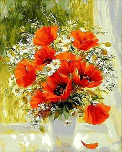 paint by numbers | Red Flowers and Daisies | flowers intermediate | FiguredArt