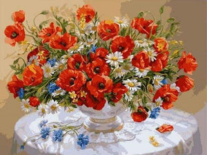 paint by numbers | Red Flowers bouquet on a table | flowers intermediate | FiguredArt