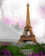 Load image into Gallery viewer, paint by numbers | Romantic Eiffel Tower with Flowers | cities intermediate | FiguredArt