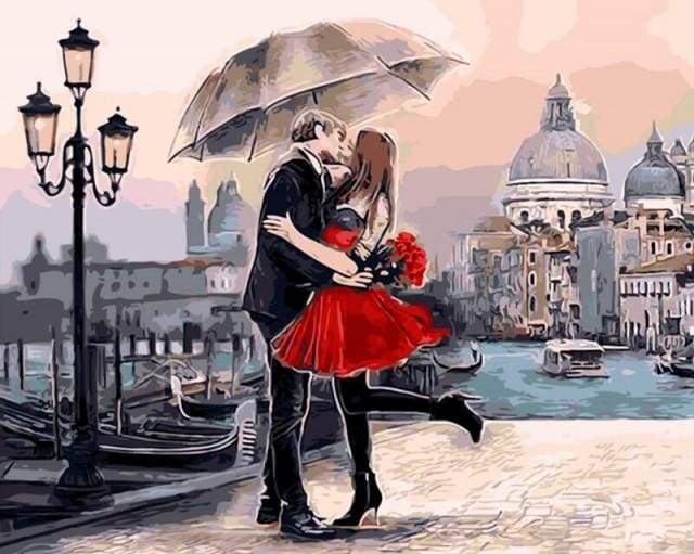 paint by numbers | Romantic Kiss in the rain | cities intermediate romance | FiguredArt