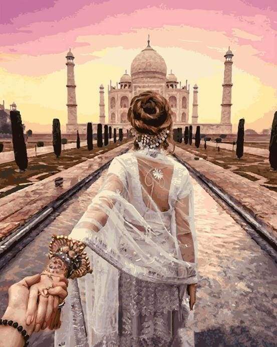 paint by numbers | Romantic Stroll Taj Mahal | intermediate landscapes romance world | FiguredArt