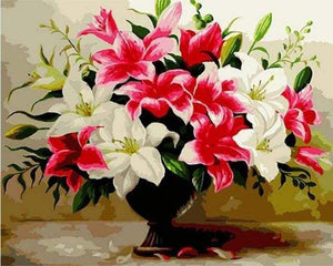 Paint by numbers - Roses and white lilies – Figured'Art