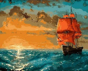 paint by numbers | Sailboat at Sunrise | advanced ships and boats | FiguredArt