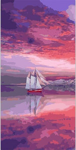 paint by numbers | Sailboat Red Sea | easy landscapes ships and boats | FiguredArt
