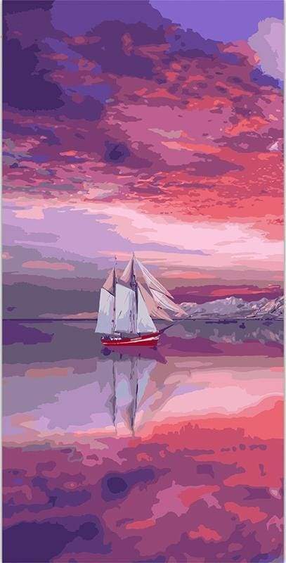paint by numbers | Sailboat Red Sea | easy landscapes ships and boats | FiguredArt