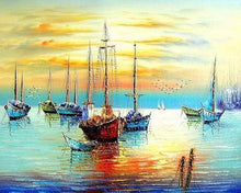 Load image into Gallery viewer, paint by numbers | Sailboats at the Port | intermediate landscapes ships and boats | FiguredArt