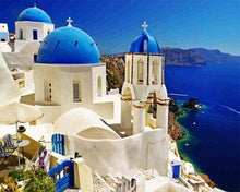 Load image into Gallery viewer, paint by numbers | Santorini Blue White | cities intermediate | FiguredArt