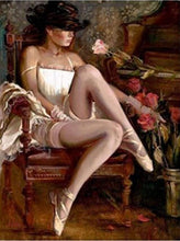 Load image into Gallery viewer, paint by numbers | Sexy Woman with Hat and Ballerina shoes | advanced romance | FiguredArt