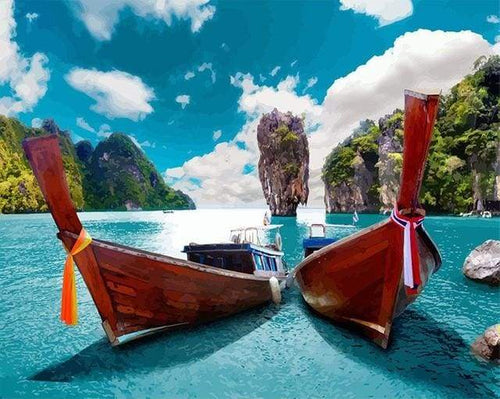 paint by numbers | Small boats in Asia | advanced landscapes new arrivals | FiguredArt