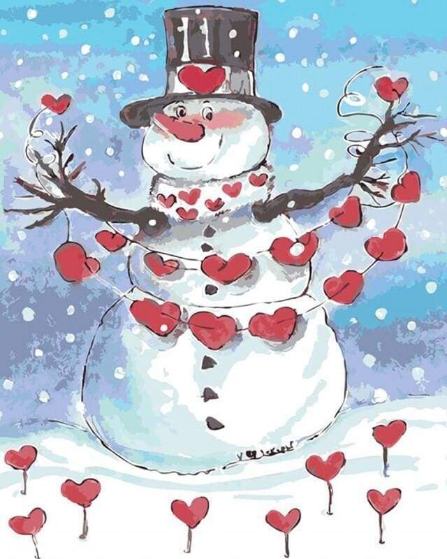 paint by numbers | Snowman and Red Hearts | christmas intermediate | FiguredArt