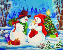 Load image into Gallery viewer, paint by numbers | Snowman Family | christmas intermediate new arrivals | FiguredArt