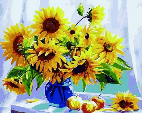 paint by numbers | Sunflowers in a Blue Vase and Fruits | easy flowers | FiguredArt