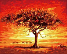 Load image into Gallery viewer, paint by numbers | Sunset and Elephants | animals easy elephants landscapes trees | FiguredArt