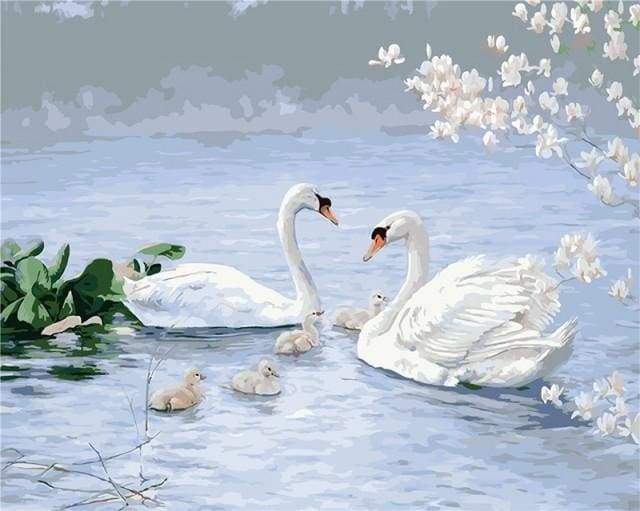 paint by numbers | Swan Family | animals birds easy swans | FiguredArt