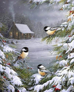 paint by numbers | Three Birds in the Snow | advanced animals birds landscapes | FiguredArt