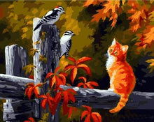 Load image into Gallery viewer, paint by numbers | Two Birds And Cat | animals birds cats intermediate | FiguredArt