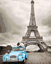 Load image into Gallery viewer, paint by numbers | Two Blue Horses and Eiffel Tower | cities intermediate | FiguredArt