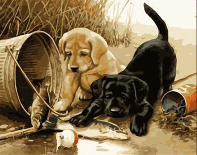 paint by numbers | Two dogs playing | animals dogs intermediate | FiguredArt