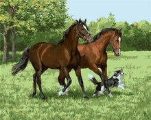 Load image into Gallery viewer, paint by numbers | Two Horses And Dog | animals dogs horses intermediate | FiguredArt