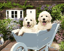 Load image into Gallery viewer, paint by numbers | Two Puppies in a Wheelbarrow | animals dogs easy | FiguredArt