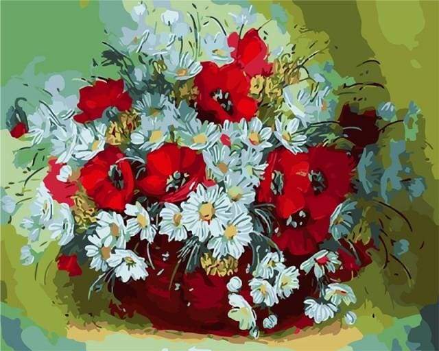 paint by numbers | Vase of red and white flowers | flowers intermediate | FiguredArt