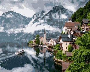paint by numbers | Village and Mountain Lake | advanced landscapes | FiguredArt