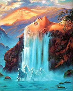 paint by numbers | Waterfall and Horses | advanced landscapes | FiguredArt