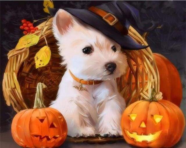 paint by numbers | Westie Dog during Halloween | animals dogs intermediate | FiguredArt