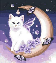 Load image into Gallery viewer, paint by numbers | White Cat and Moon | animals cats easy new arrivals | FiguredArt