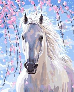 paint by numbers | White Horse And Flowers | animals easy horses | FiguredArt