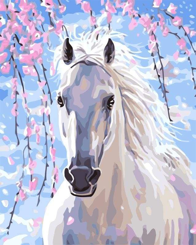 paint by numbers | White Horse And Flowers | animals easy horses | FiguredArt